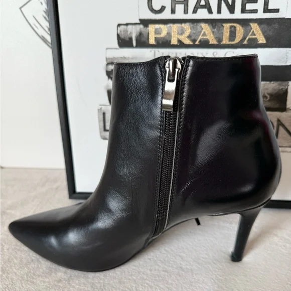 New Black Leather Fringe Pointed Toe Stiletto Heel Boots with Zipper - Picture 6 of 13